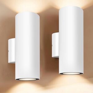 Set of 2 Modern LED Wall Sconce White Cylinder Up Down Light Outdoor Indoor 21W